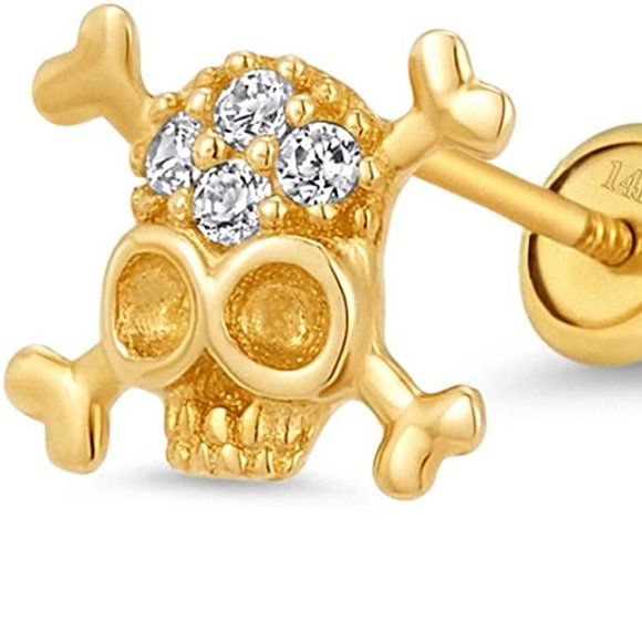 14k Yellow Gold Skull Earrings